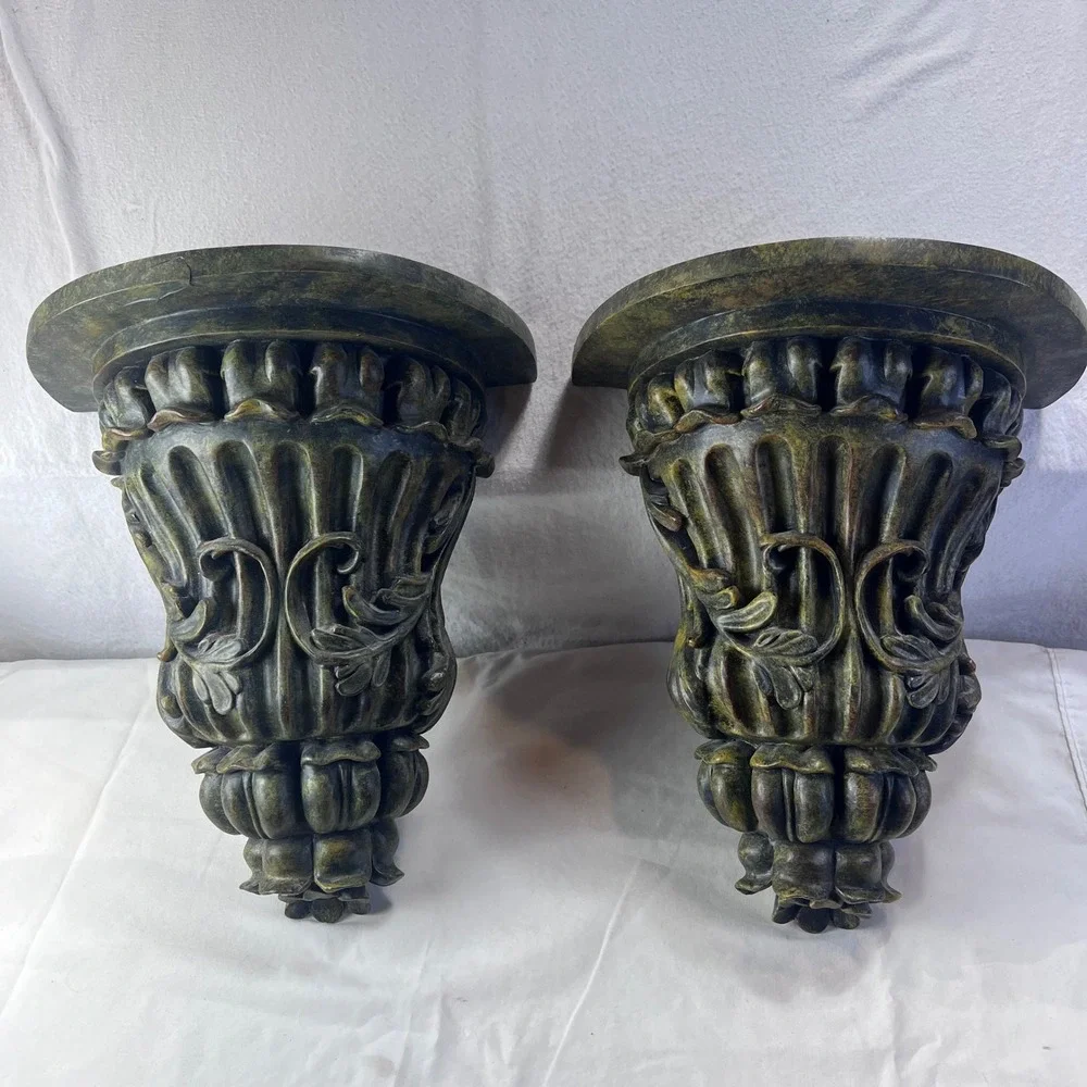 Decoline New York Wall Corbel Sconce Pair Antique Bronze Verdigris Floral 12.5in